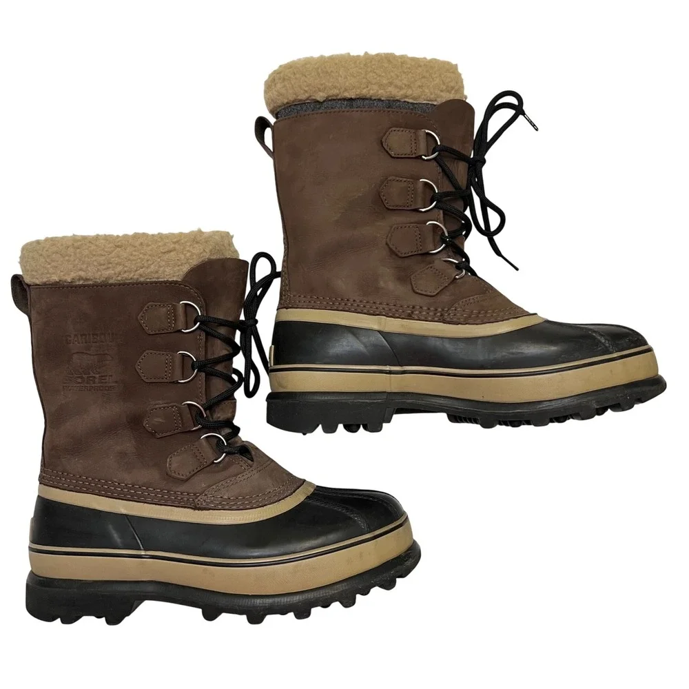 Sorel Caribou Men's Brown Black Waterproof Warm Lined Winter Snow Boots Size 8